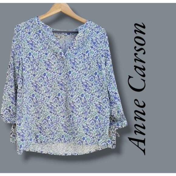 Anne Carson women's floral 3/4 Sleeves VNeck Blouse  - small - Picture 7 of 7
